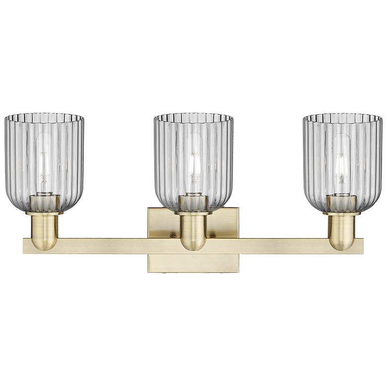 Image 2 Bridal Veil 24"W 3 Light Antique Brass Bath Light w/ Light Smoke Shade more views