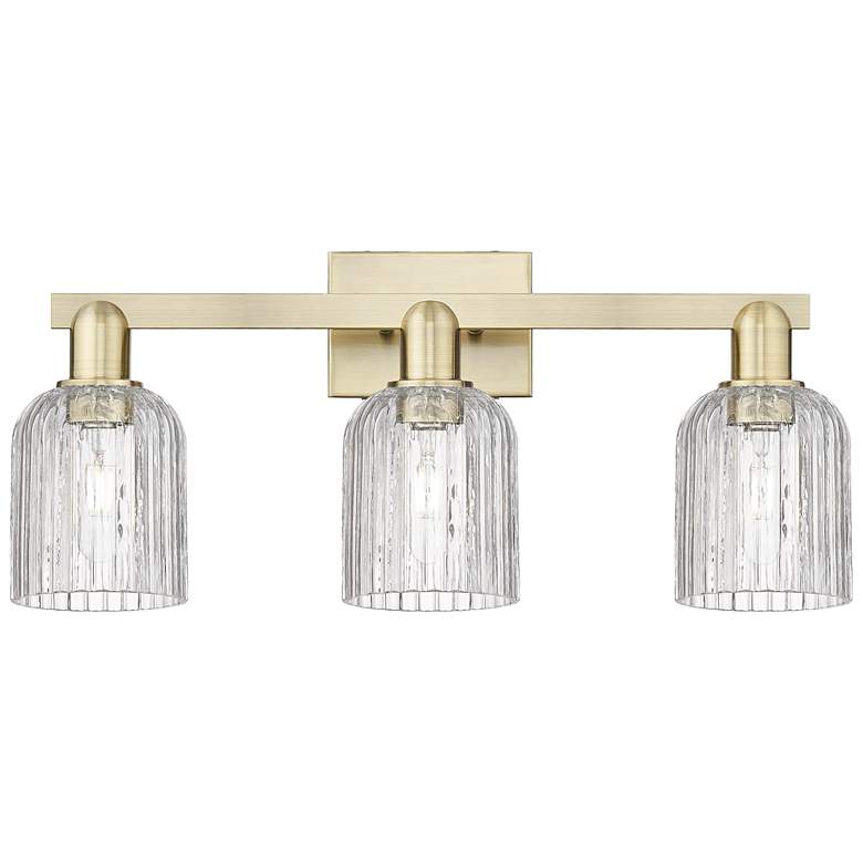 Image 1 Bridal Veil 24"W 3 Light Antique Brass Bath Light With Clear Shade