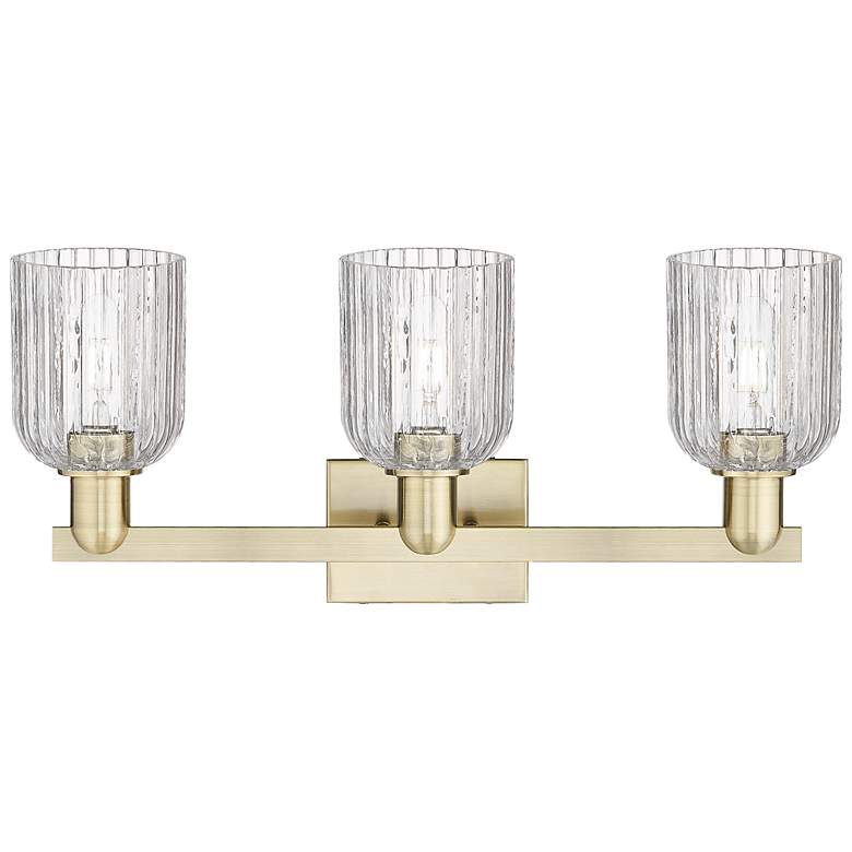 Image 2 Bridal Veil 24"W 3 Light Antique Brass Bath Light With Clear Shade more views