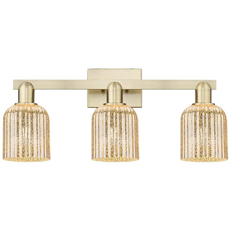 Image 1 Bridal Veil 24"W 3 Light Antique Brass Bath Light With Mercury Shade