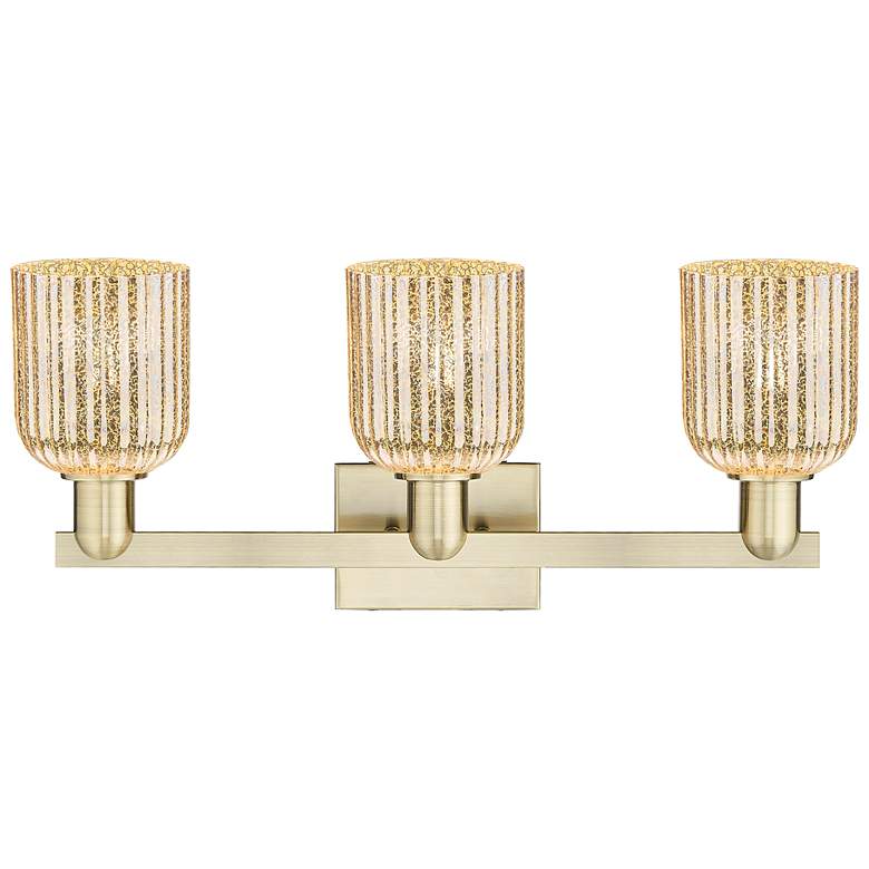 Image 2 Bridal Veil 24"W 3 Light Antique Brass Bath Light With Mercury Shade more views