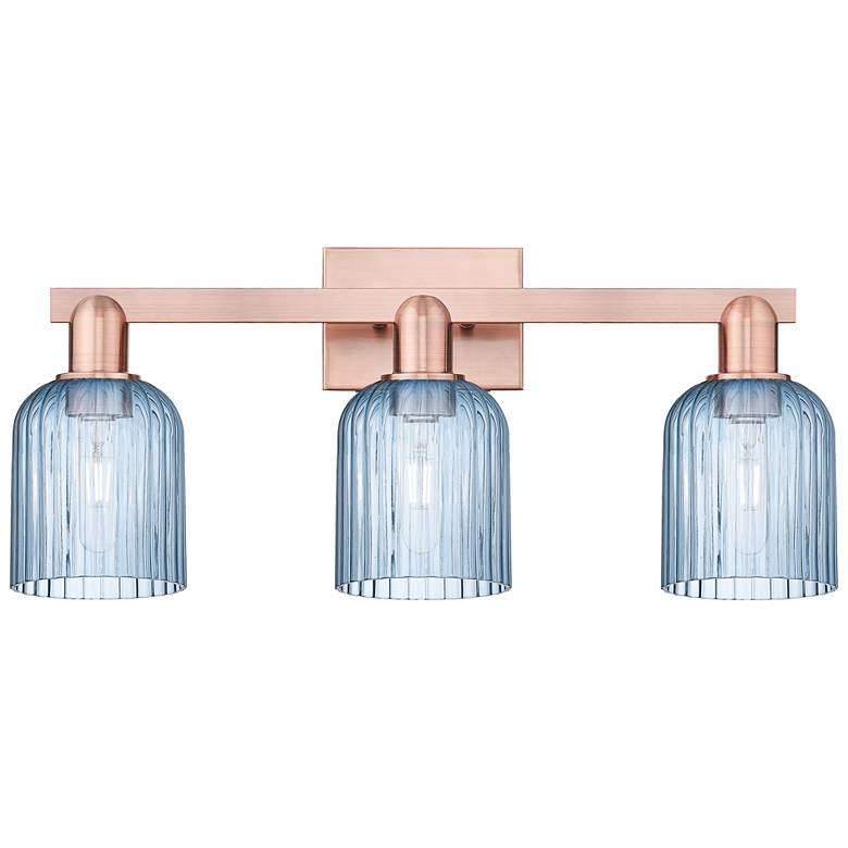 Image 1 Bridal Veil 24"W 3 Light Antique Copper Bath Light With Blue Shade