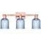 Bridal Veil 24"W 3 Light Antique Copper Bath Light With Blue Shade