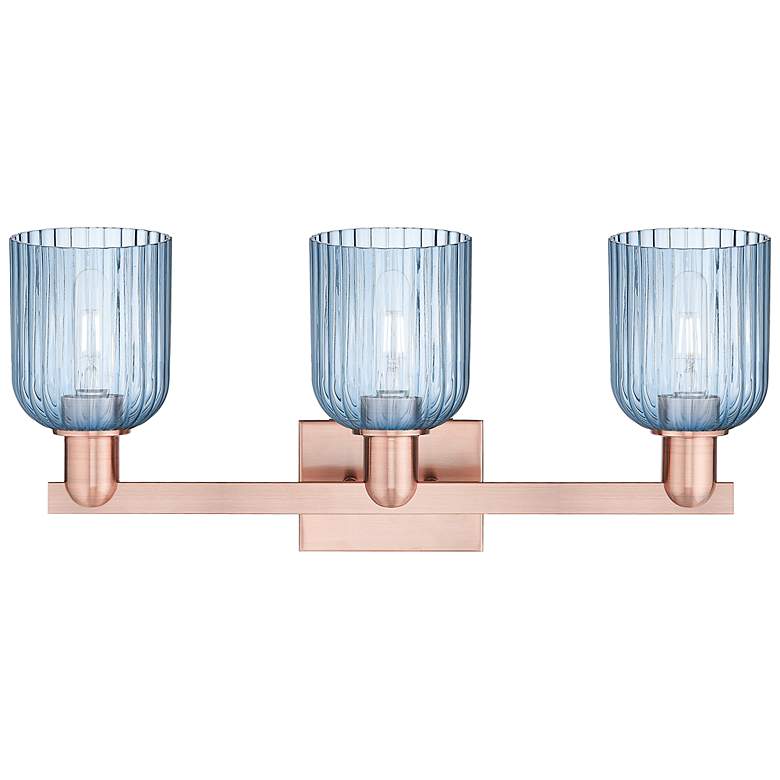 Image 2 Bridal Veil 24"W 3 Light Antique Copper Bath Light With Blue Shade more views
