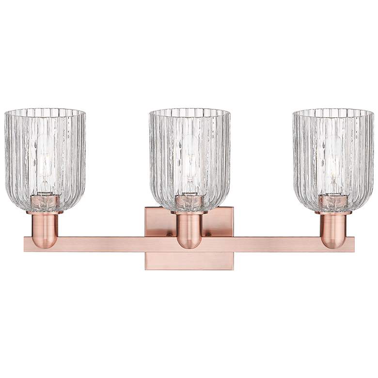 Image 2 Bridal Veil 24"W 3 Light Antique Copper Bath Light With Clear Shade more views