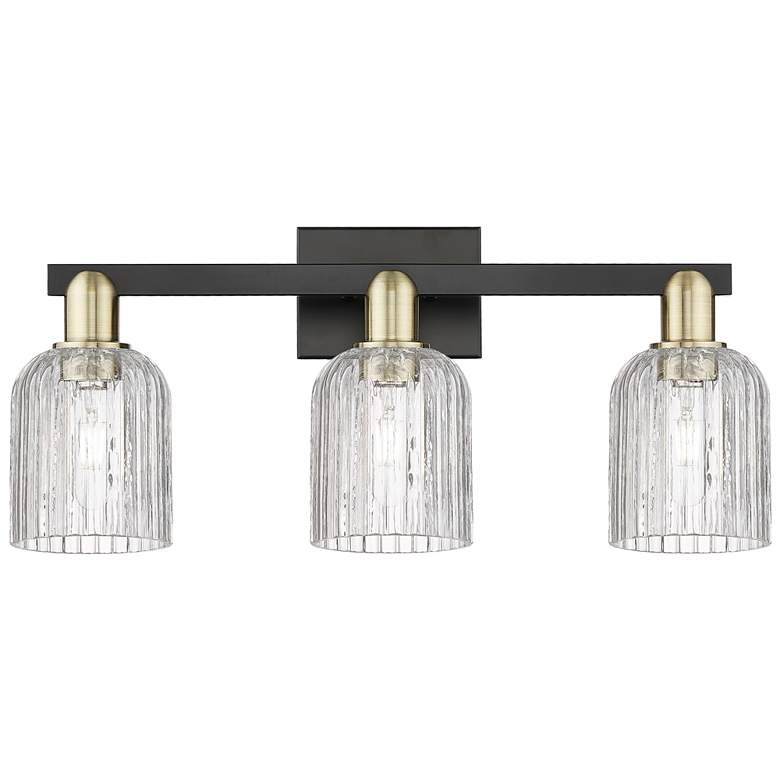 Image 1 Bridal Veil 24"W 3 Light Black Brass Bath Light With Clear Shade