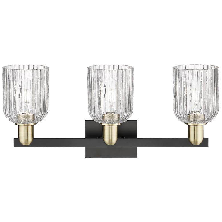 Image 2 Bridal Veil 24"W 3 Light Black Brass Bath Light With Clear Shade more views