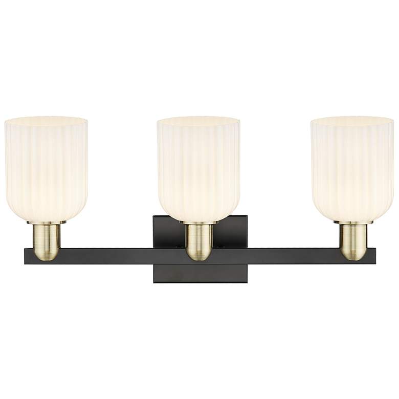 Image 2 Bridal Veil 24"W 3 Light Black Brass Bath Light With Gloss White Shade more views