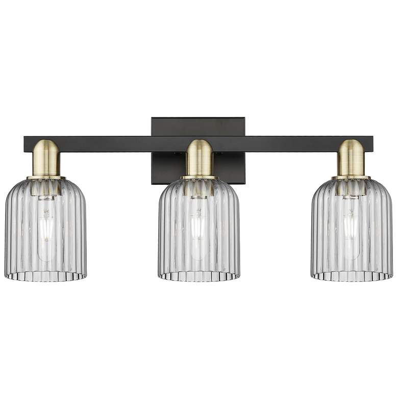 Image 1 Bridal Veil 24"W 3 Light Black Brass Bath Light With Light Smoke Shade