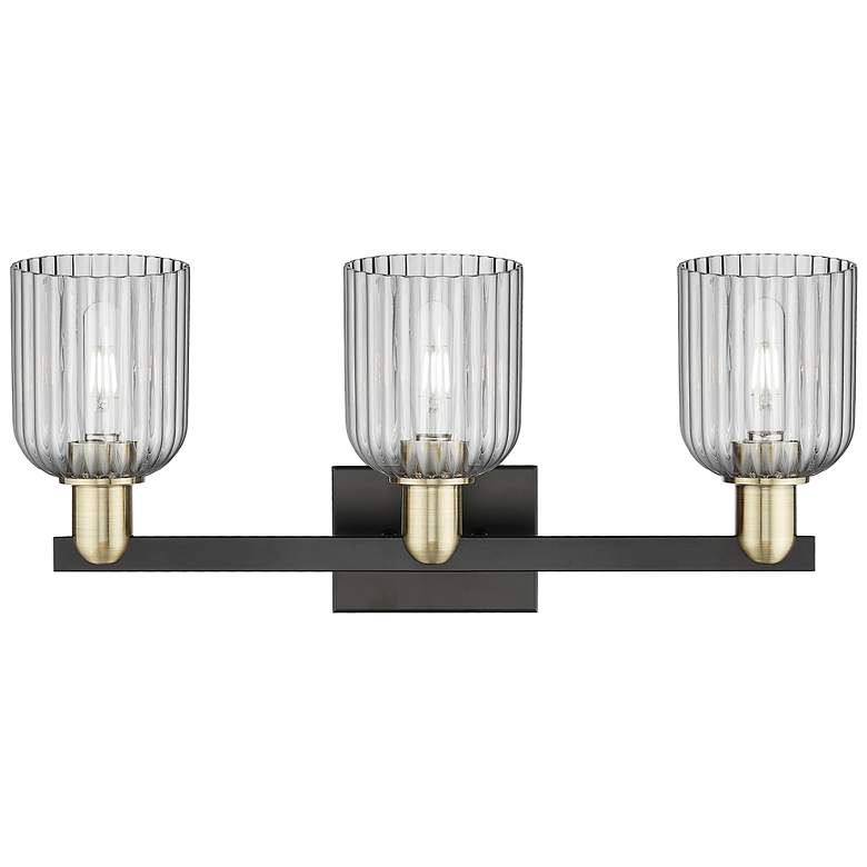 Image 2 Bridal Veil 24"W 3 Light Black Brass Bath Light With Light Smoke Shade more views