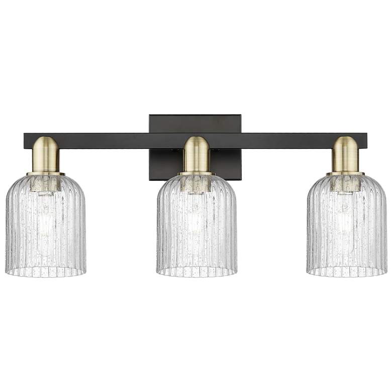 Image 1 Bridal Veil 24"W 3 Light Black Brass Bath Light With Seedy Shade