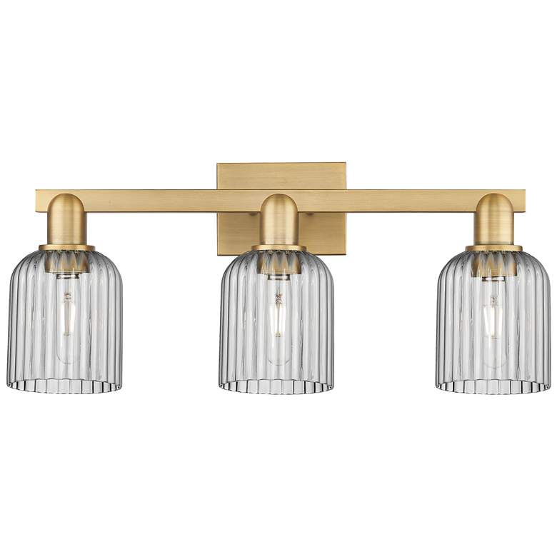 Image 1 Bridal Veil 24"W 3 Light Brushed Brass Bath Light w/ Light Smoke Shade