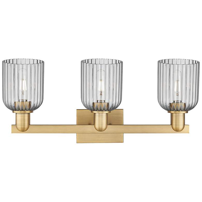 Image 2 Bridal Veil 24"W 3 Light Brushed Brass Bath Light w/ Light Smoke Shade more views