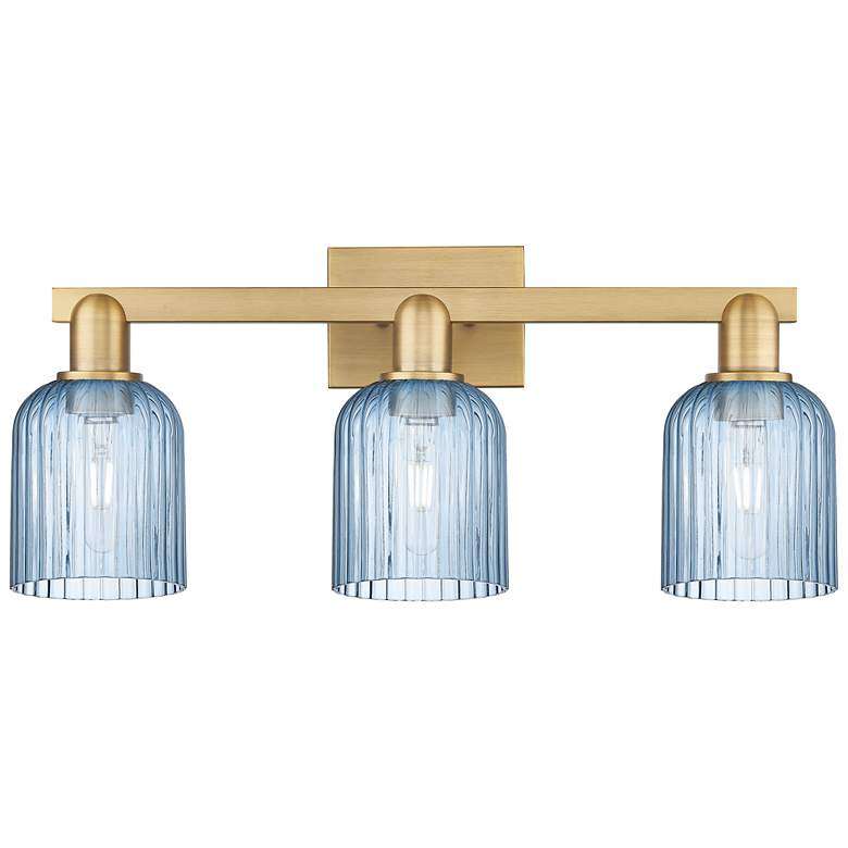 Image 1 Bridal Veil 24"W 3 Light Brushed Brass Bath Light With Blue Shade