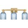 Bridal Veil 24"W 3 Light Brushed Brass Bath Light With Blue Shade