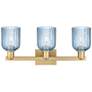 Bridal Veil 24"W 3 Light Brushed Brass Bath Light With Blue Shade