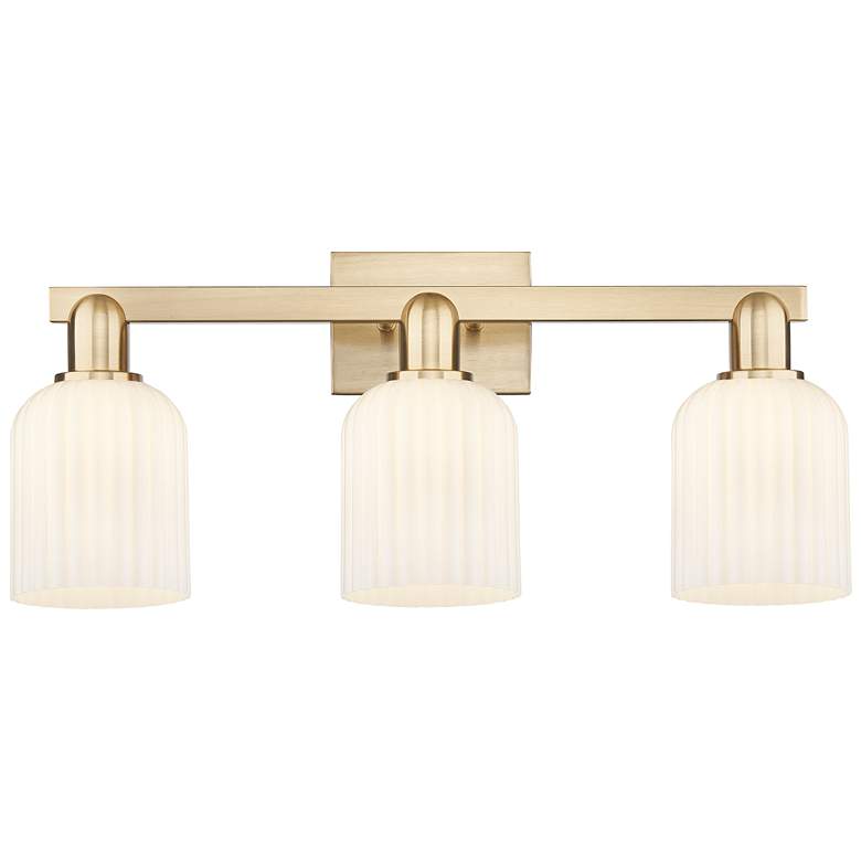Image 1 Bridal Veil 24"W 3 Light Champagne Bath Light With Gloss White Shade