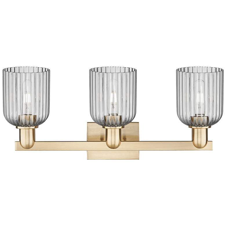 Image 2 Bridal Veil 24"W 3 Light Champagne Bath Light With Light Smoke Shade more views