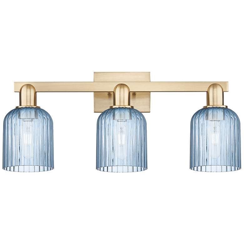 Image 1 Bridal Veil 24"W 3 Light Champagne Bronze Bath Light With Blue Shade
