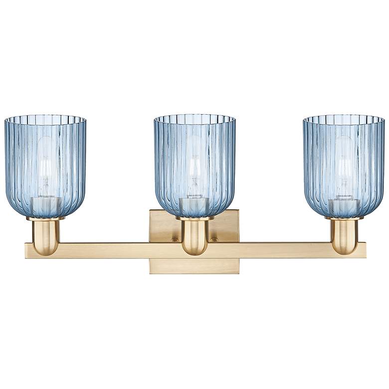 Image 2 Bridal Veil 24"W 3 Light Champagne Bronze Bath Light With Blue Shade more views