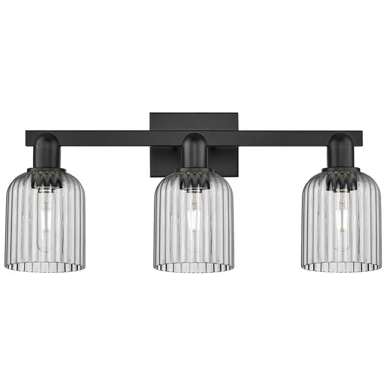 Image 1 Bridal Veil 24"W 3 Light Matte Black Bath Light With Light Smoke Shade