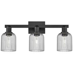 Bridal Veil 24"W 3 Light Matte Black Bath Light With Light Smoke Shade