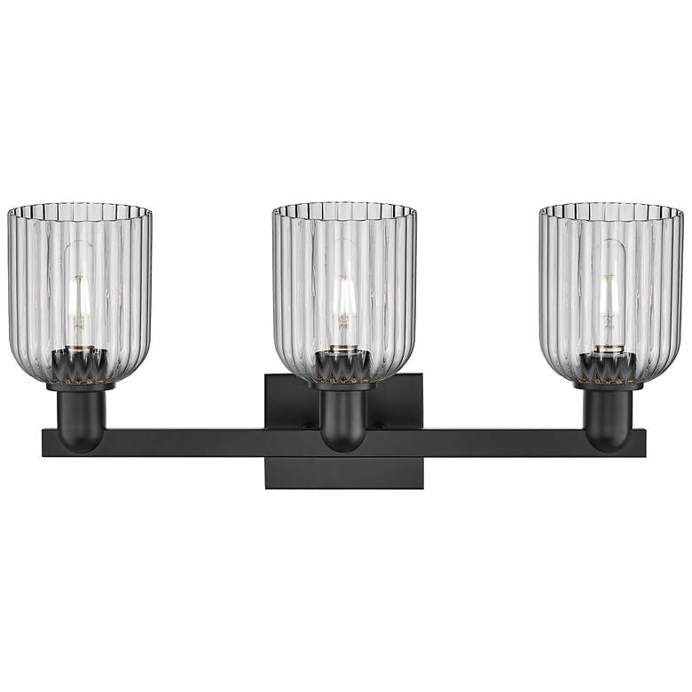 Image 2 Bridal Veil 24"W 3 Light Matte Black Bath Light With Light Smoke Shade more views