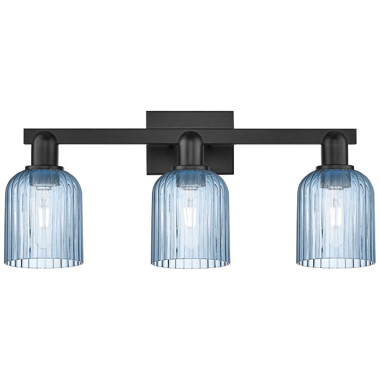 Image 1 Bridal Veil 24"W 3 Light Matte Black Bath Vanity Light With Blue Shade