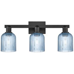 Bridal Veil 24"W 3 Light Matte Black Bath Vanity Light With Blue Shade