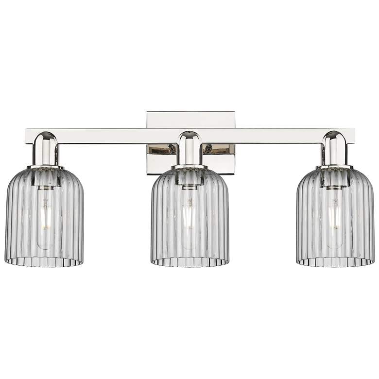 Image 1 Bridal Veil 24"W 3 Light Nickel Bath Light w/ Light Smoke Shade
