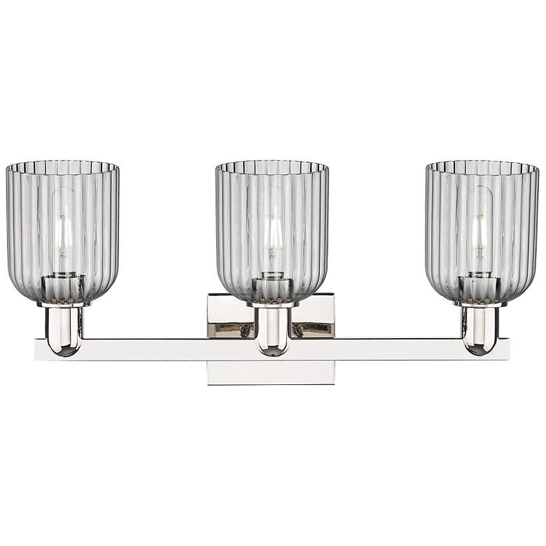 Image 2 Bridal Veil 24"W 3 Light Nickel Bath Light w/ Light Smoke Shade more views