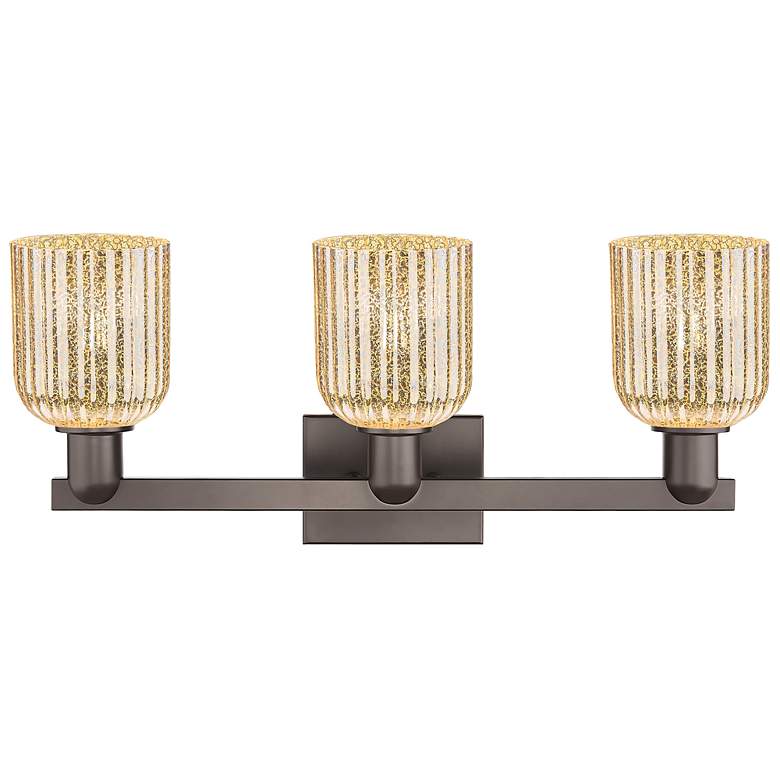 Image 2 Bridal Veil 24"W 3 Light Oil Rubbed Bronze Bath Light w/ Mercury Shade more views