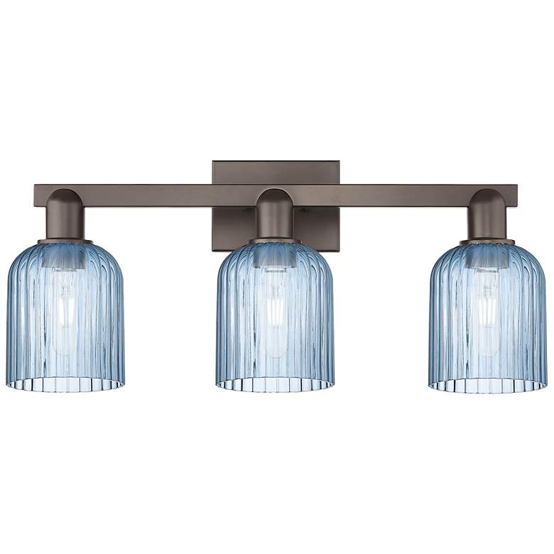 Image 1 Bridal Veil 24"W 3 Light Oil Rubbed Bronze Bath Light With Blue Shade