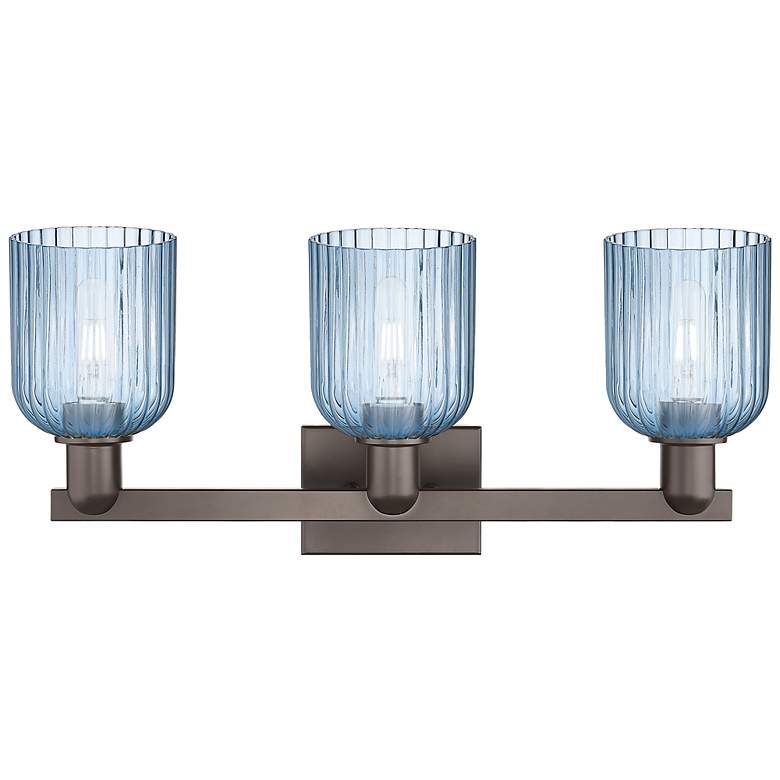 Image 2 Bridal Veil 24"W 3 Light Oil Rubbed Bronze Bath Light With Blue Shade more views