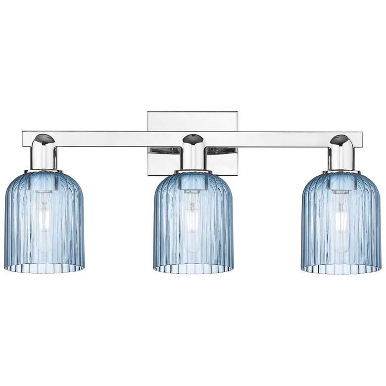 Image 1 Bridal Veil 24"W 3 Light Polished Chrome Bath Light With Blue Shade
