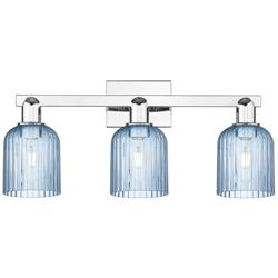 Bridal Veil 24"W 3 Light Polished Chrome Bath Light With Blue Shade