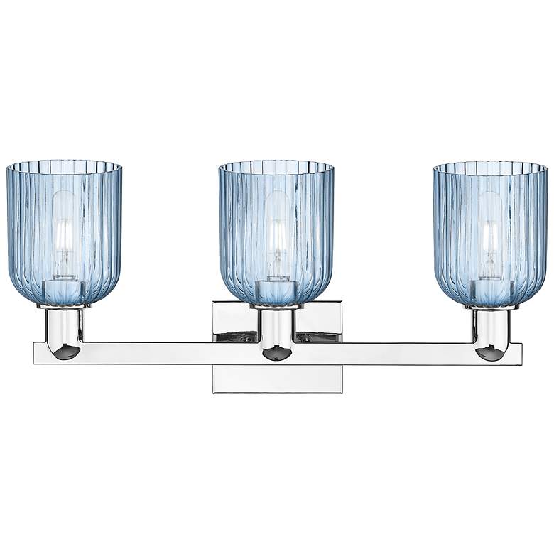 Image 2 Bridal Veil 24"W 3 Light Polished Chrome Bath Light With Blue Shade more views