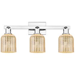 Bridal Veil 24"W 3 Light Polished Chrome Bath Light With Mercury Shade
