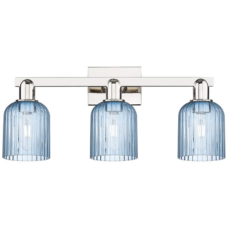 Image 1 Bridal Veil 24"W 3 Light Polished Nickel Bath Light With Blue Shade
