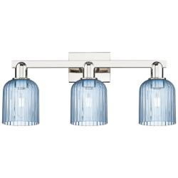 Bridal Veil 24"W 3 Light Polished Nickel Bath Light With Blue Shade