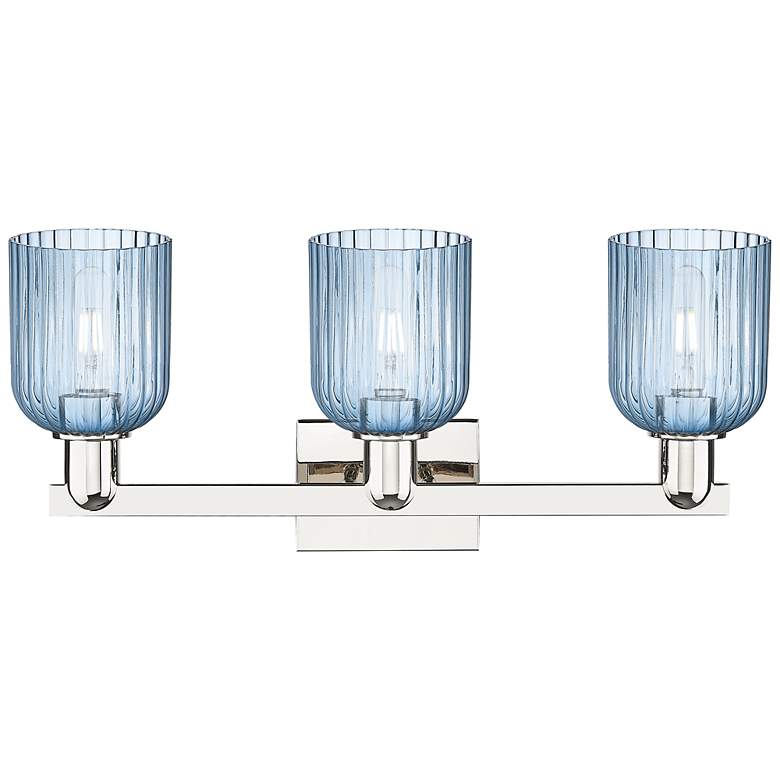 Image 2 Bridal Veil 24"W 3 Light Polished Nickel Bath Light With Blue Shade more views
