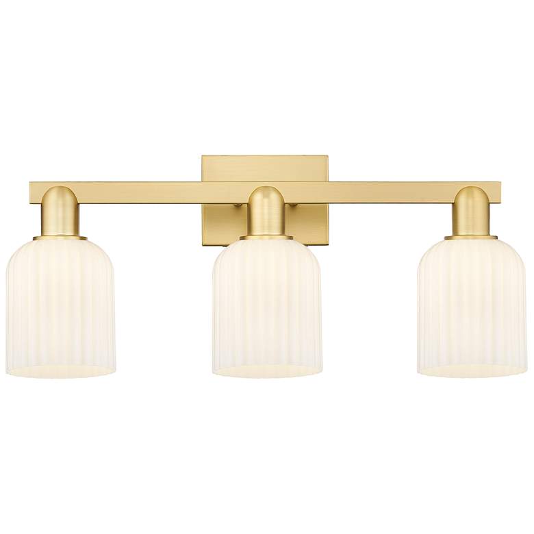 Image 1 Bridal Veil 24"W 3 Light Satin Gold Bath Light With Gloss White Shade