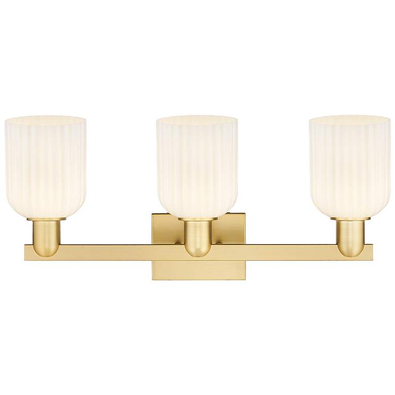 Image 2 Bridal Veil 24"W 3 Light Satin Gold Bath Light With Gloss White Shade more views