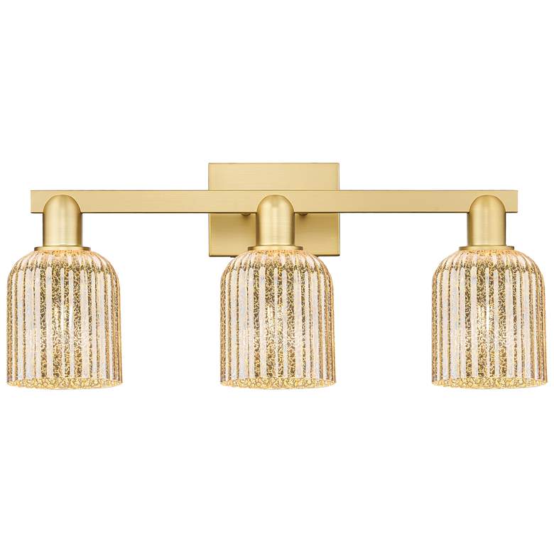 Image 1 Bridal Veil 24"W 3 Light Satin Gold Bath Vanity Light w/ Mercury Shade