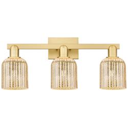 Bridal Veil 24"W 3 Light Satin Gold Bath Vanity Light w/ Mercury Shade