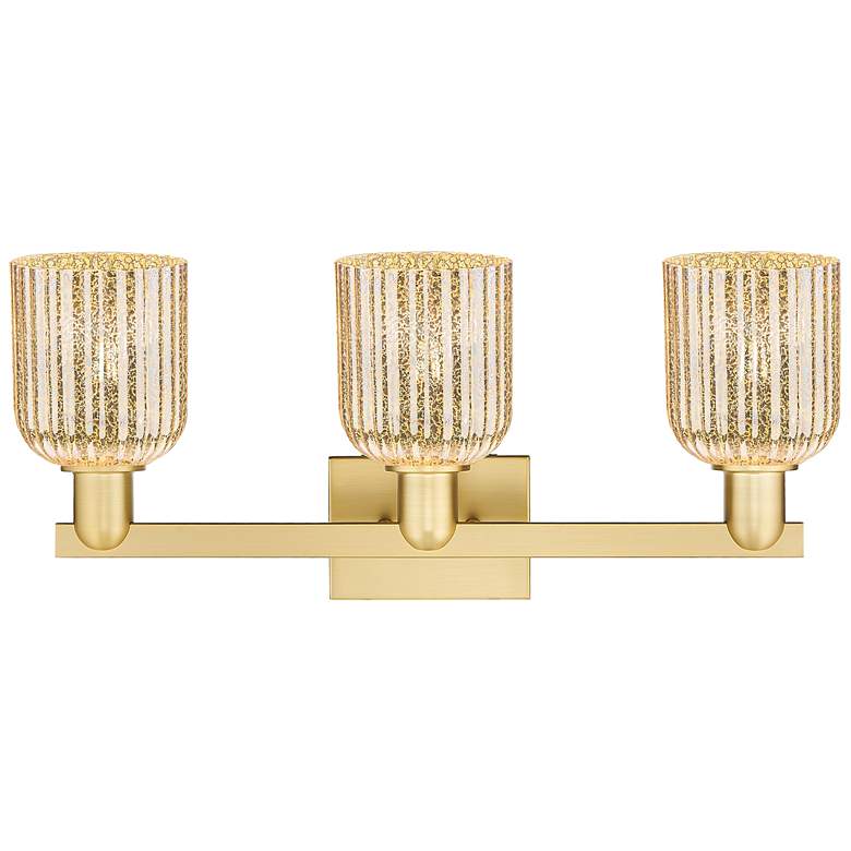 Image 2 Bridal Veil 24"W 3 Light Satin Gold Bath Vanity Light w/ Mercury Shade more views