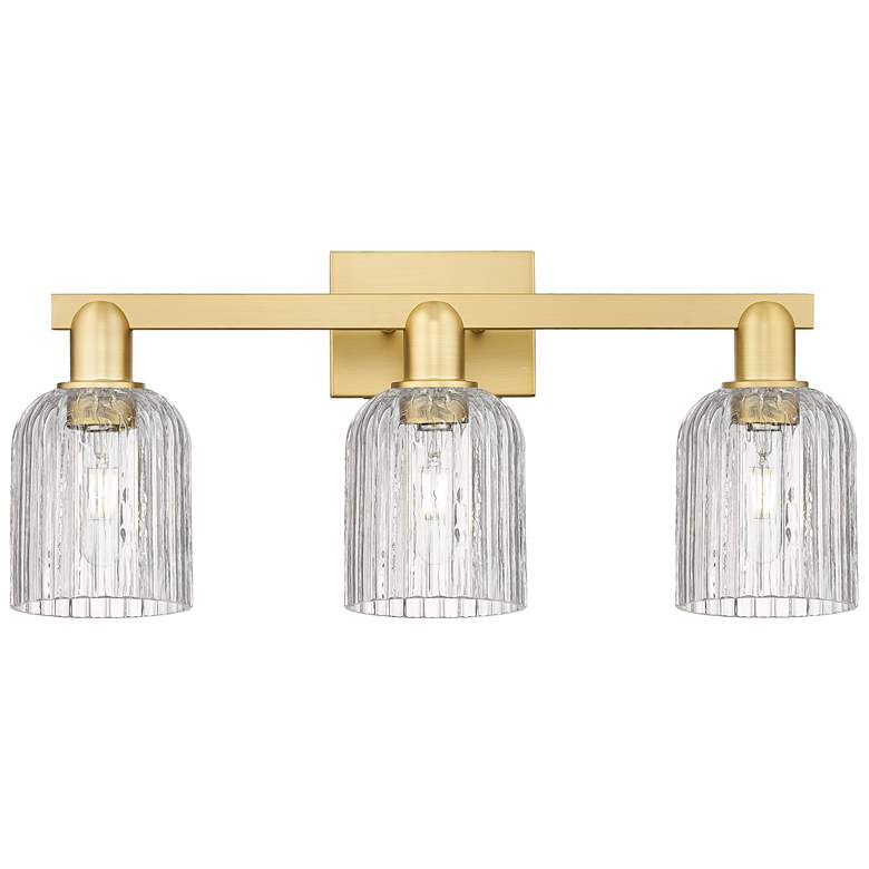 Image 1 Bridal Veil 24"W 3 Light Satin Gold Bath Vanity Light With Clear Shade
