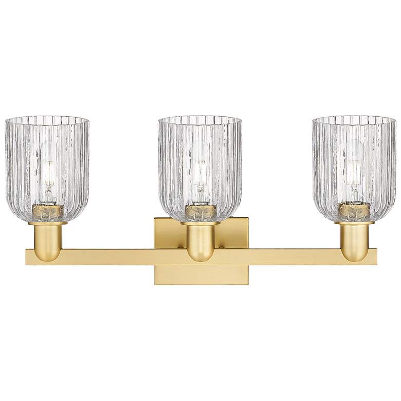 Image 2 Bridal Veil 24"W 3 Light Satin Gold Bath Vanity Light With Clear Shade more views