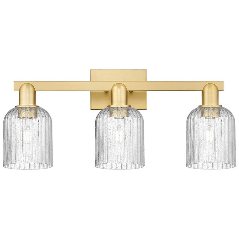 Image 1 Bridal Veil 24"W 3 Light Satin Gold Bath Vanity Light With Seedy Shade