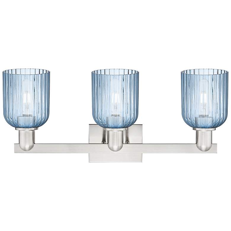 Image 2 Bridal Veil 24"W 3 Light Satin Nickel Bath Light w/ Blue Shade more views